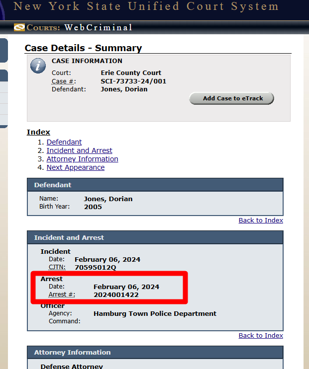 Screenshot of court record.