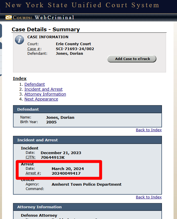 Screenshot of court record.