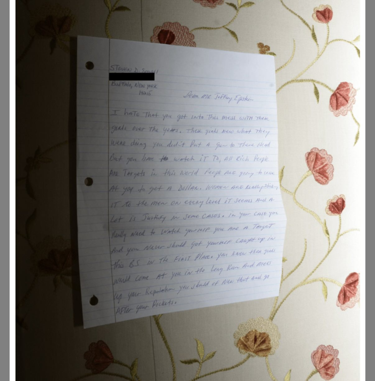 Photograph of page one of two pages of handwritten letter to Epstein.
