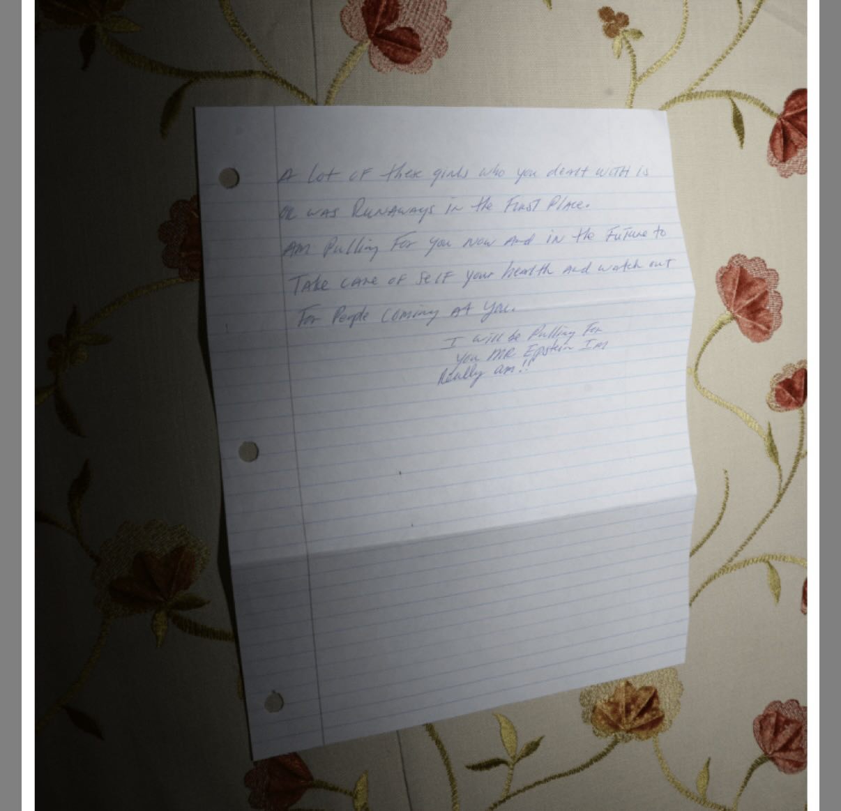 Photograph of page one of two pages of handwritten letter to Epstein.