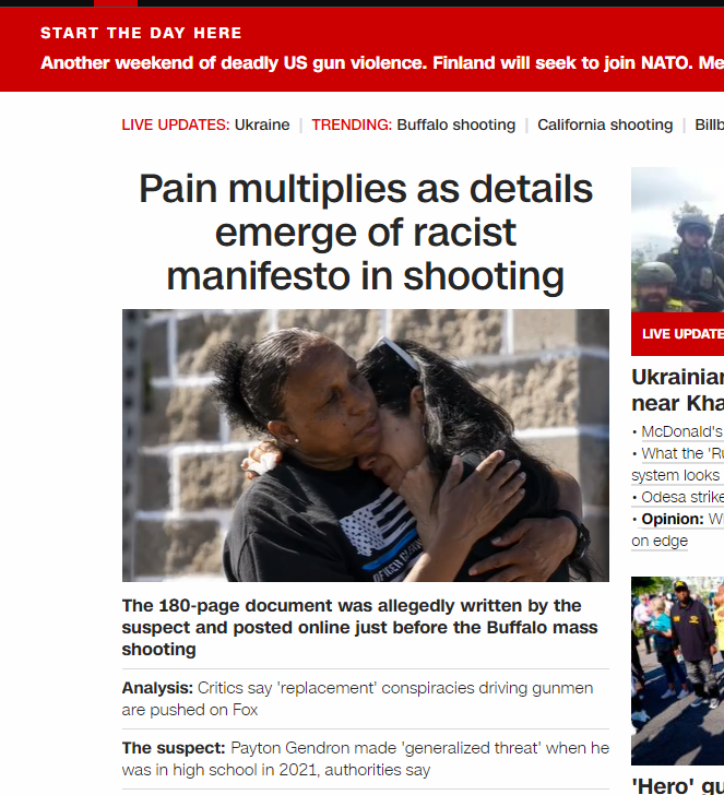 Capture of CNN website coverage of Buffalo shooting incident.
