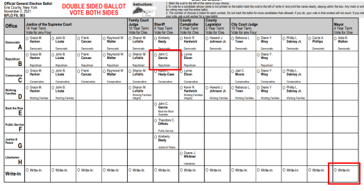 Picture of Buffalo voting ballot.